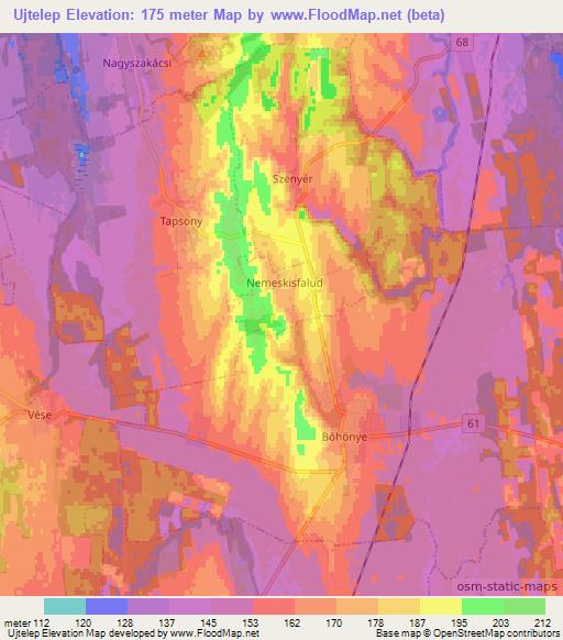 Ujtelep,Hungary Elevation Map