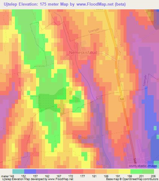 Ujtelep,Hungary Elevation Map