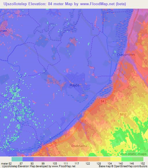 Ujszollotelep,Hungary Elevation Map