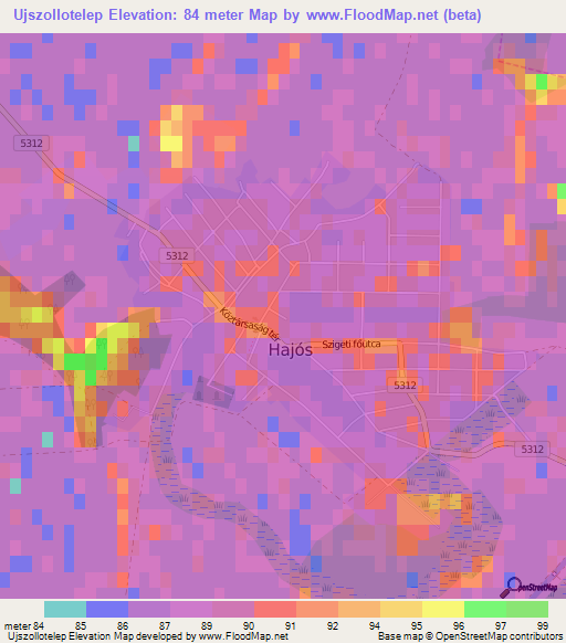 Ujszollotelep,Hungary Elevation Map