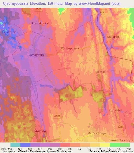 Ujsornyepuszta,Hungary Elevation Map