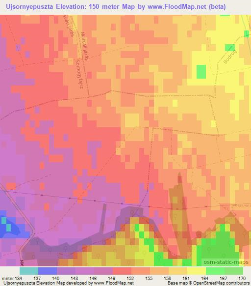 Ujsornyepuszta,Hungary Elevation Map