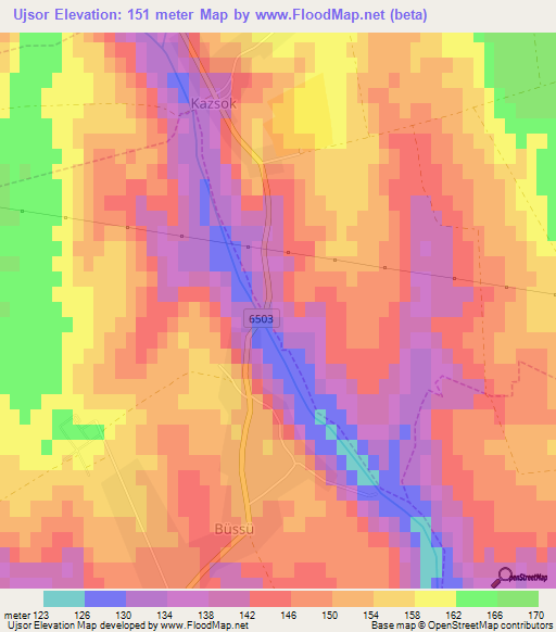 Ujsor,Hungary Elevation Map