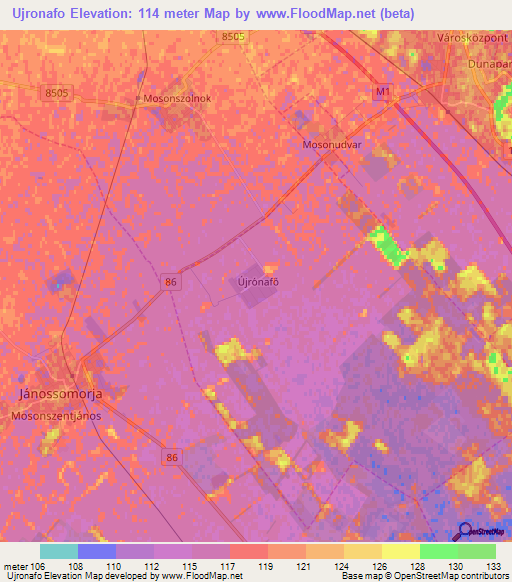 Ujronafo,Hungary Elevation Map