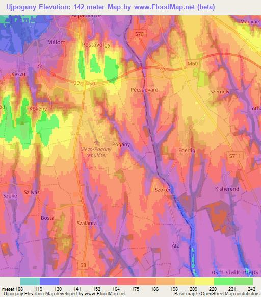 Ujpogany,Hungary Elevation Map