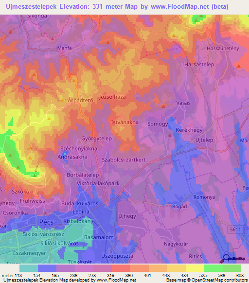 Ujmeszestelepek,Hungary Elevation Map