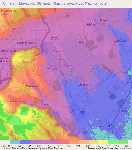 Ujmalom,Hungary Elevation Map
