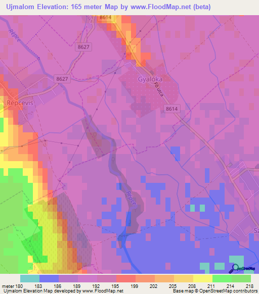 Ujmalom,Hungary Elevation Map