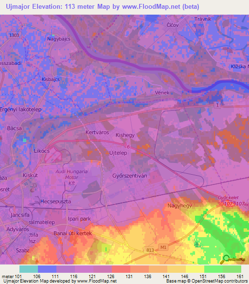 Ujmajor,Hungary Elevation Map