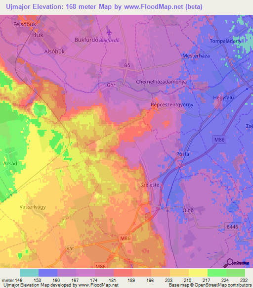 Ujmajor,Hungary Elevation Map