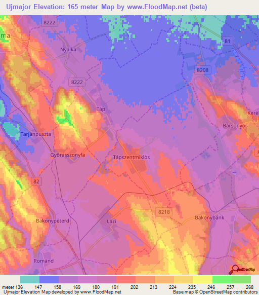 Ujmajor,Hungary Elevation Map