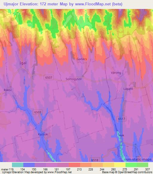 Ujmajor,Hungary Elevation Map