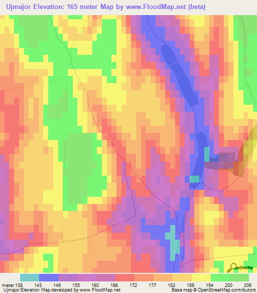 Ujmajor,Hungary Elevation Map