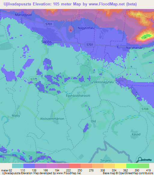 Ujlivadapuszta,Hungary Elevation Map