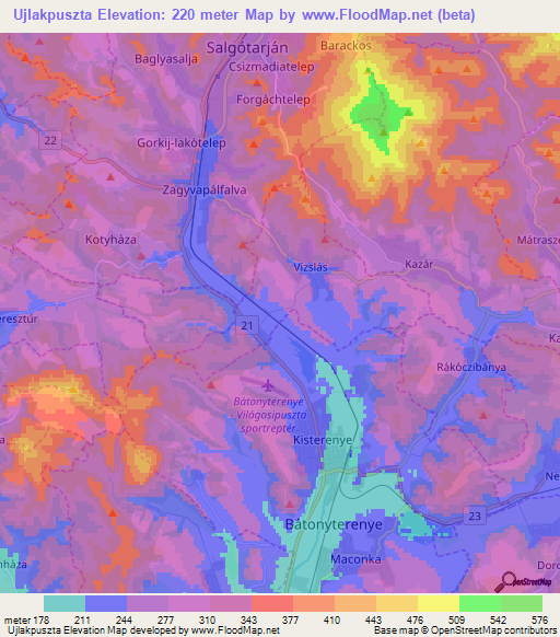 Ujlakpuszta,Hungary Elevation Map