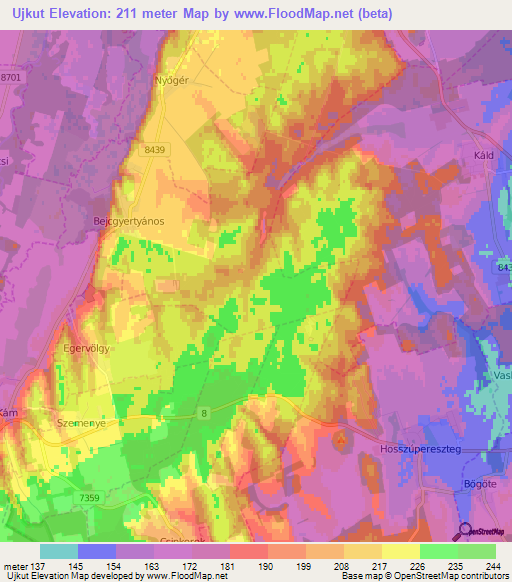 Ujkut,Hungary Elevation Map