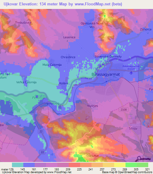 Ujkovar,Hungary Elevation Map