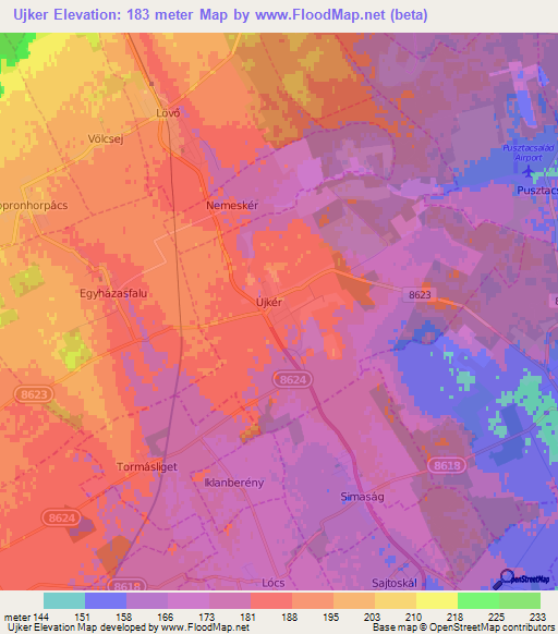 Ujker,Hungary Elevation Map