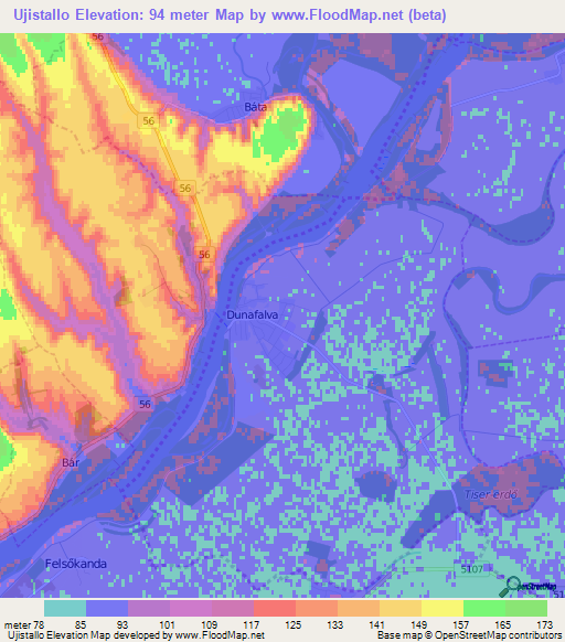 Ujistallo,Hungary Elevation Map