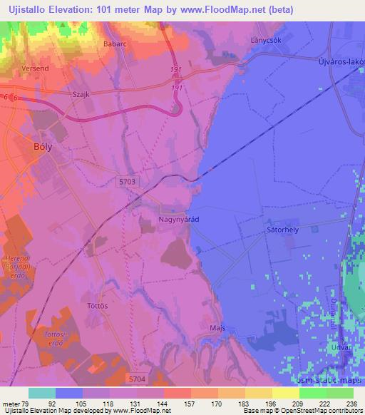 Ujistallo,Hungary Elevation Map
