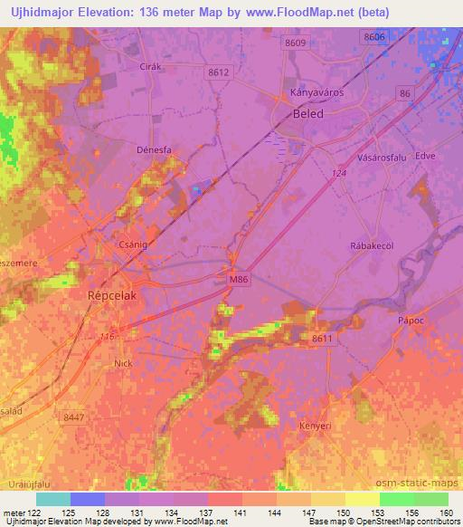 Ujhidmajor,Hungary Elevation Map