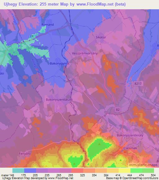 Ujhegy,Hungary Elevation Map