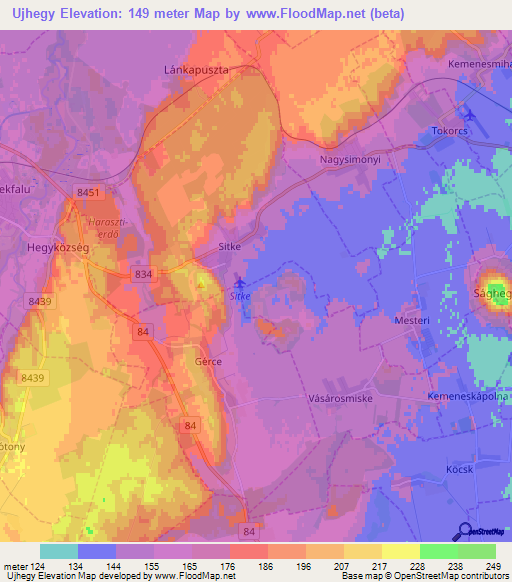 Ujhegy,Hungary Elevation Map