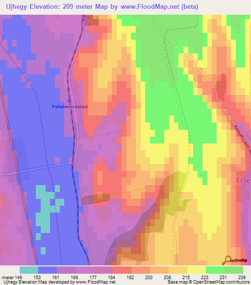 Ujhegy,Hungary Elevation Map