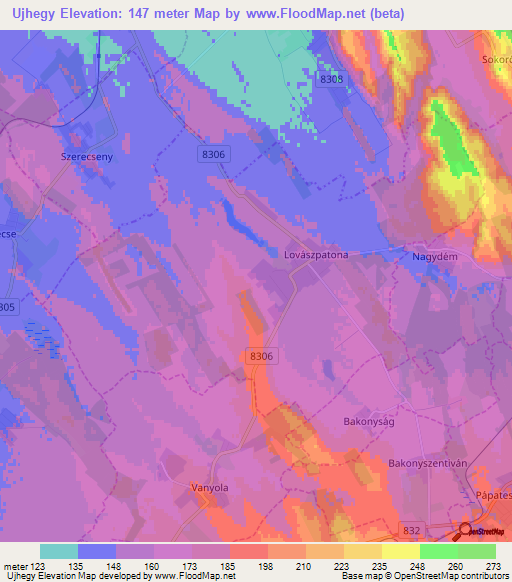 Ujhegy,Hungary Elevation Map