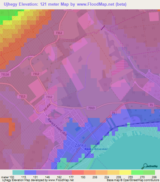 Ujhegy,Hungary Elevation Map