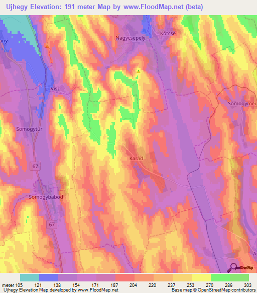 Ujhegy,Hungary Elevation Map