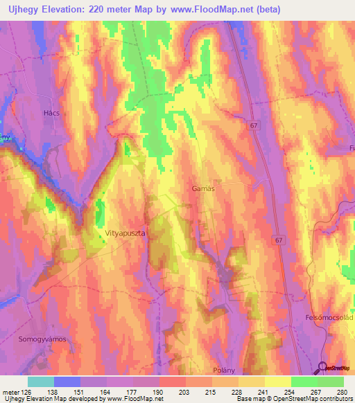 Ujhegy,Hungary Elevation Map