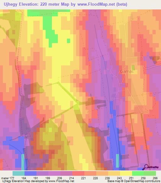 Ujhegy,Hungary Elevation Map