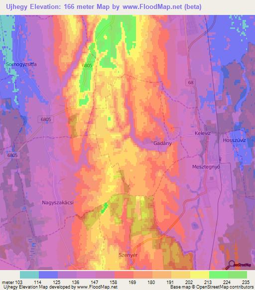 Ujhegy,Hungary Elevation Map