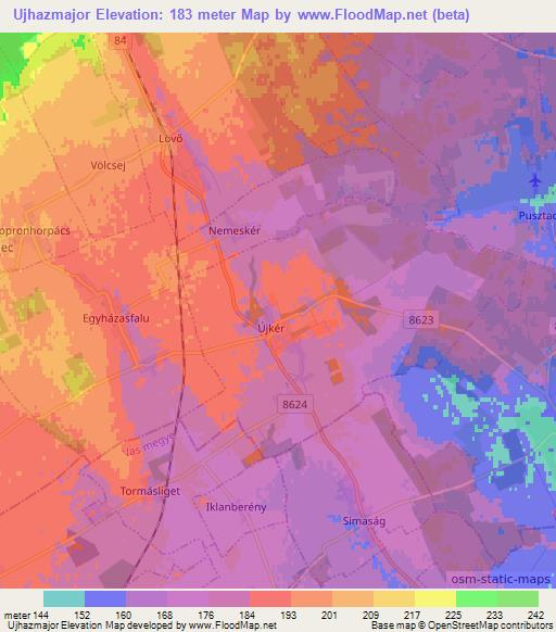 Ujhazmajor,Hungary Elevation Map