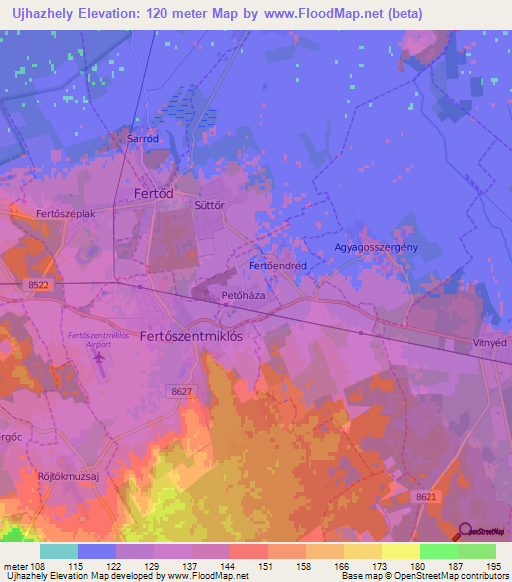 Ujhazhely,Hungary Elevation Map