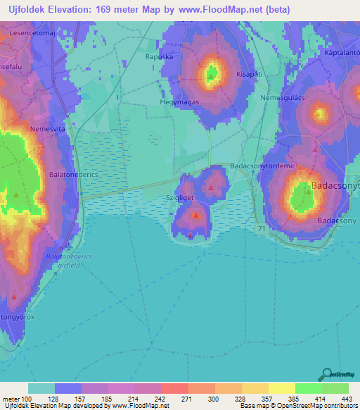 Ujfoldek,Hungary Elevation Map