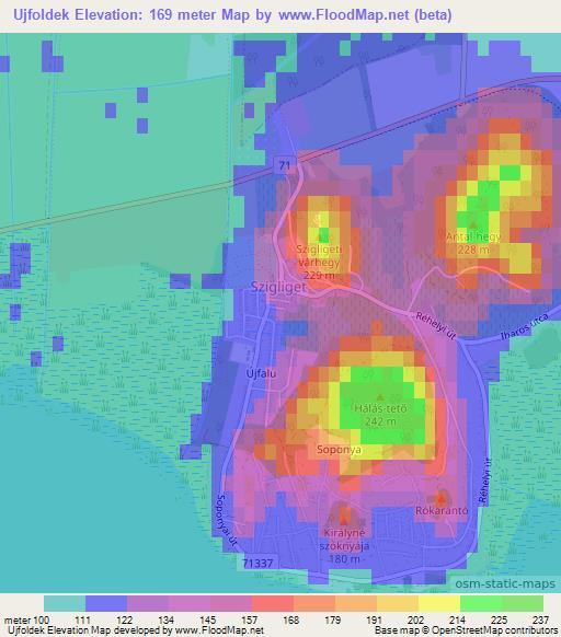 Ujfoldek,Hungary Elevation Map