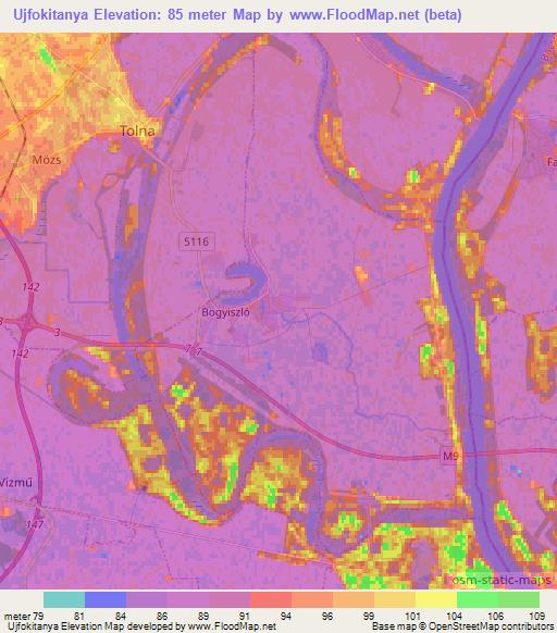 Ujfokitanya,Hungary Elevation Map