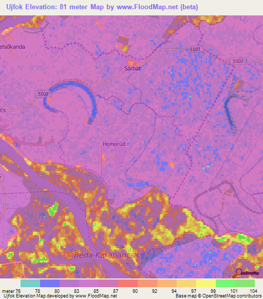 Ujfok,Hungary Elevation Map