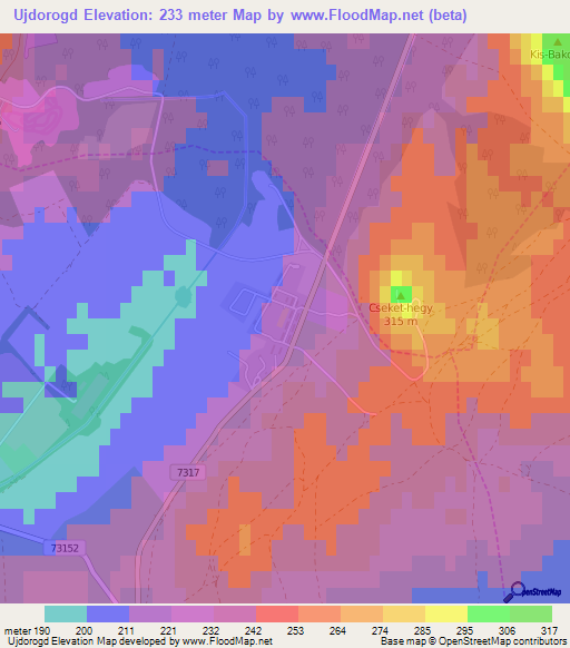 Ujdorogd,Hungary Elevation Map