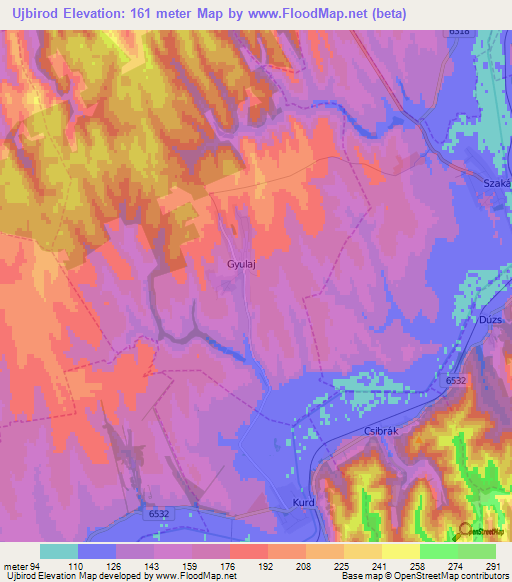 Ujbirod,Hungary Elevation Map