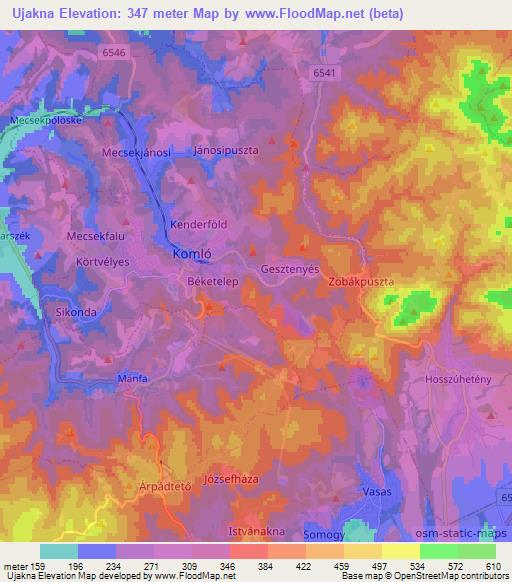 Ujakna,Hungary Elevation Map