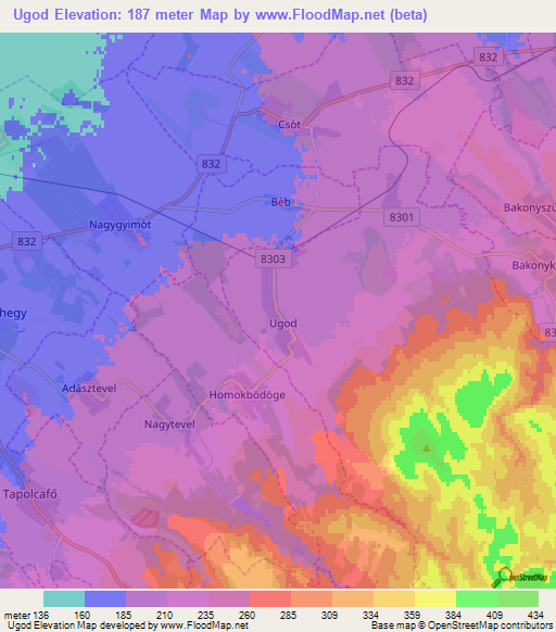 Ugod,Hungary Elevation Map