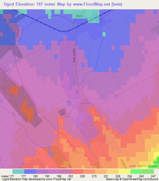 Ugod,Hungary Elevation Map