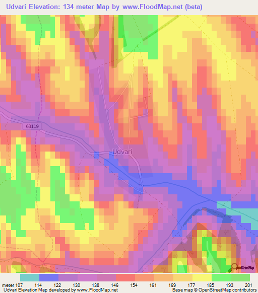 Udvari,Hungary Elevation Map
