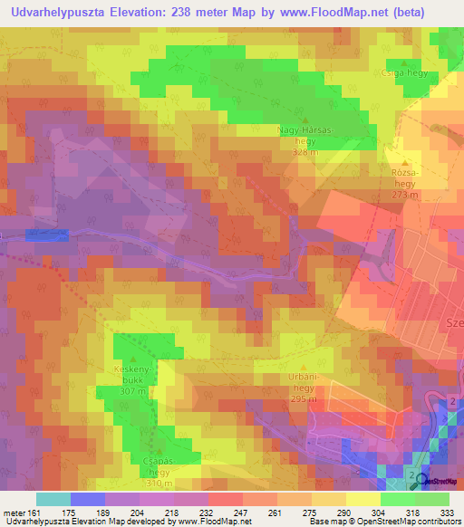 Udvarhelypuszta,Hungary Elevation Map