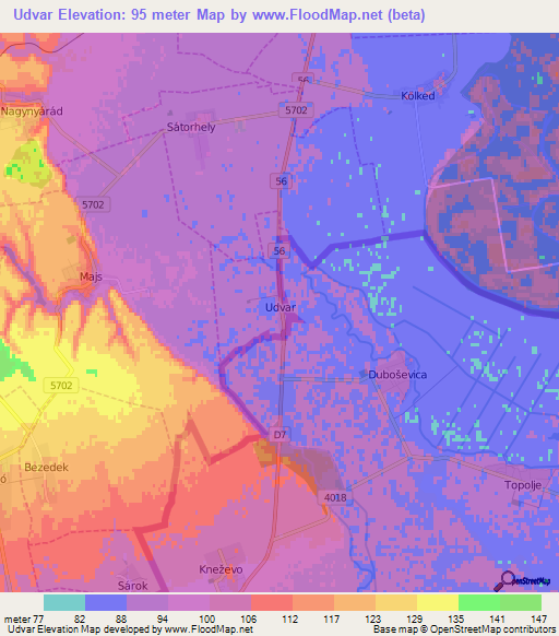 Udvar,Hungary Elevation Map