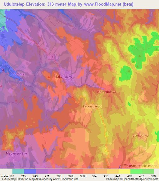 Udulotelep,Hungary Elevation Map