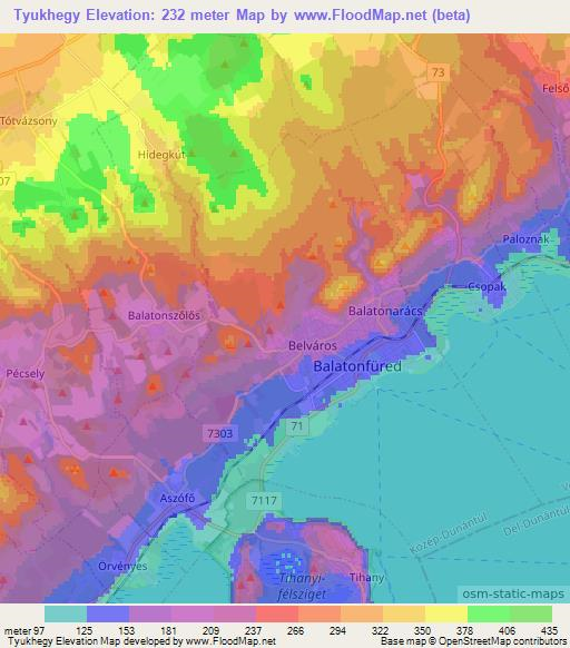 Tyukhegy,Hungary Elevation Map